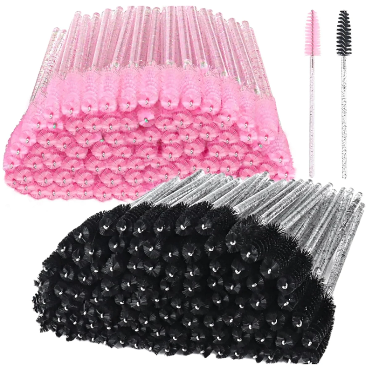 100 Stück Rosa & Rosé Einweg-Mascara-Bürsten, Wimpernverlängerungs-Bürsten, Kristallgriff-Wimpernbürsten für Make-up