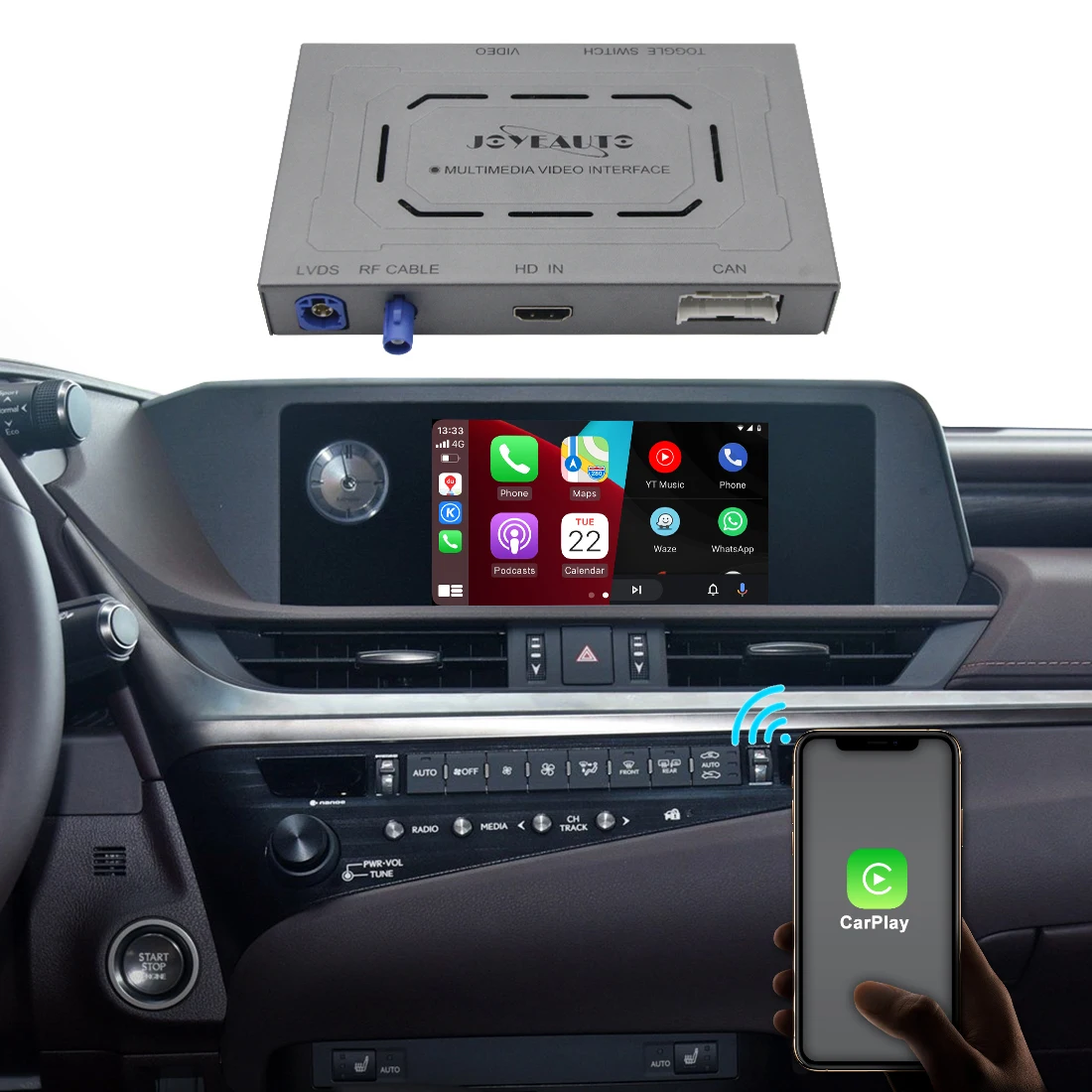 2024 JoyeAuto Wireless CarPlay for 2016-2020 Lexus ES/NX/RX/UX Wireless Android Auto Interface Mirror-Link AirPlay Retrofit Kit