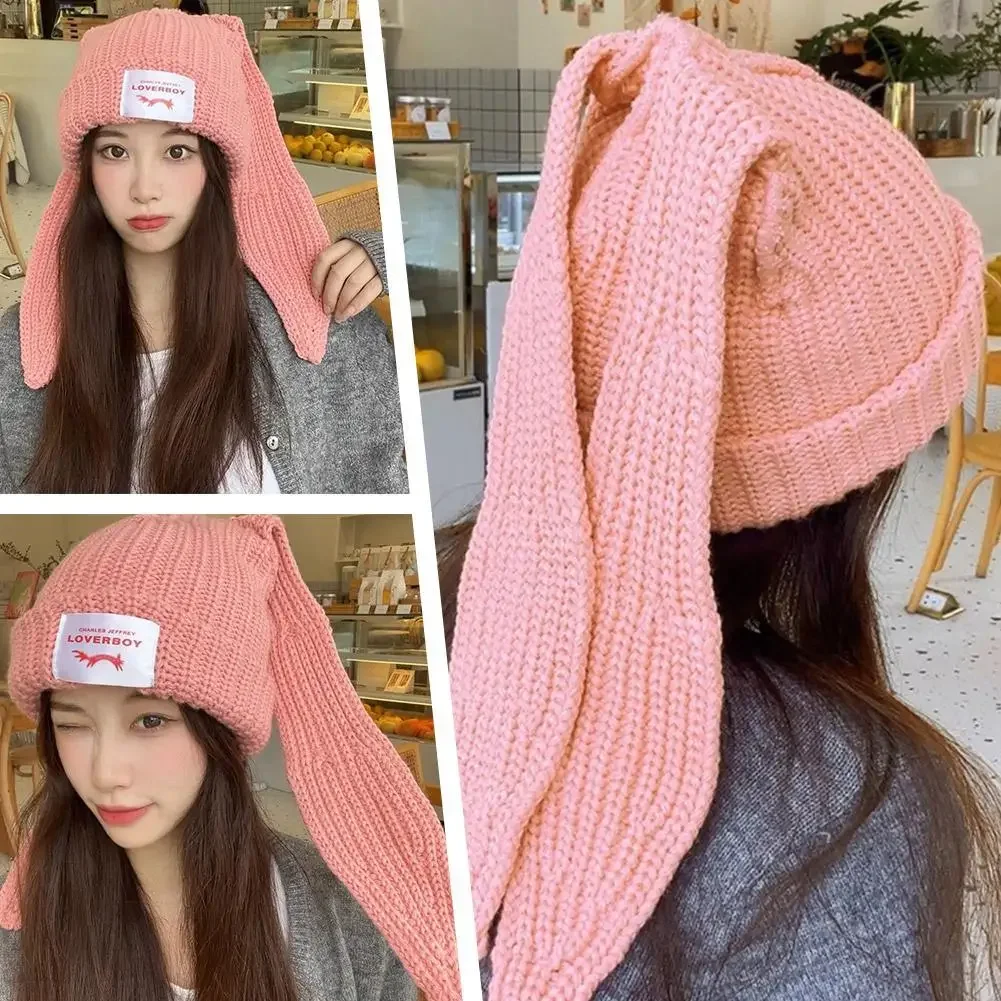 Cappello di lana lavorato a maglia con orecchie di coniglio Cappello da ragazzo per ragazza d'amore Cappello di moda di personalità di design di nicchia Cappello caldo autunno e inverno carino