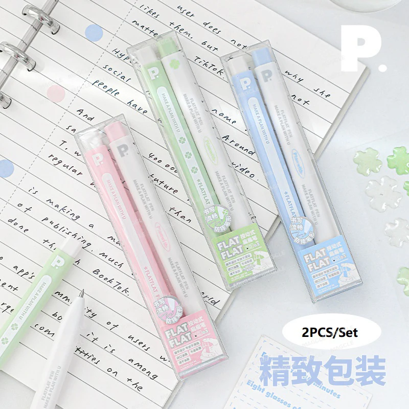 

Planwith 2pcs/Set Student Stationery Gel Pens Anti Drop Flat Pen Holder 0.5mm Black Ink Quick Dry Pen for Office School Supplies