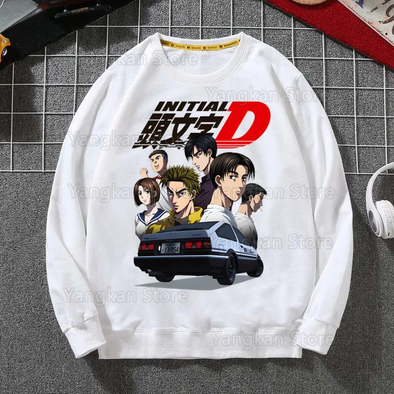 Initial D Hoodies Autumn Hooded Sweatshirt Men Hip Hop Hoodie For Men Classic Hoody Pullover Tops white