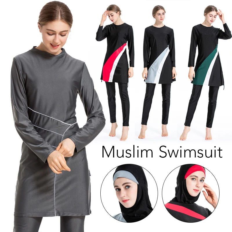 

Muslim Swimsuits for Women Long Sleeve Islamic Burkini Modest Swimwear Conservative Beach Surfing Summer Burkini Turban