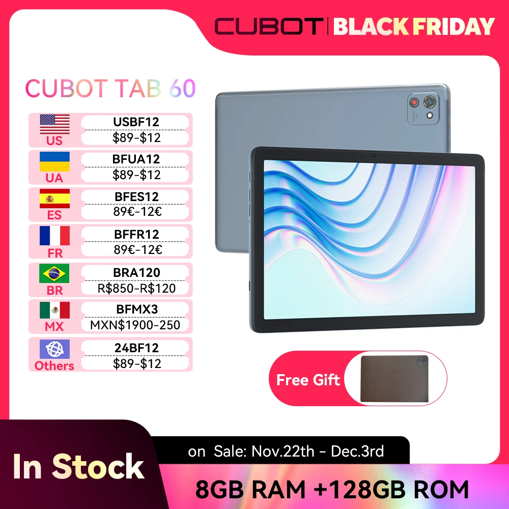 Cubot TAB 60, 2024 New Android Tablet, Octa-Core, 8GB RAM (4GB+4GB), 128GB ROM, 10.1-Inch HD+ Screen, 6000mAh, GPS, OTG, WiFi 6