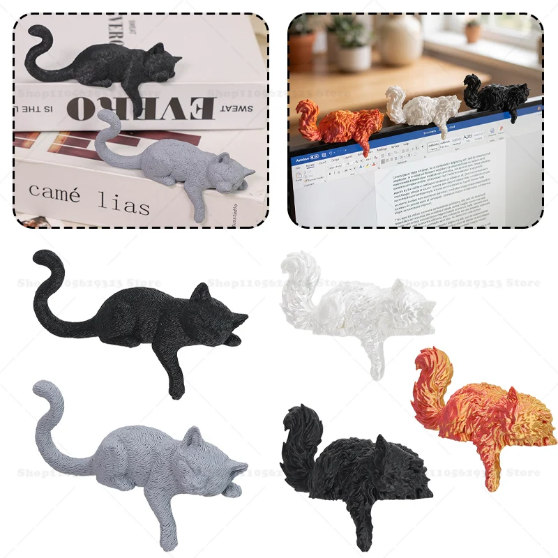 3D Printed Monitor Cat Figurine, Long Hair Cat Screen Decor Ornament, Cute Kitty Monitor Top Desktop Decor,Office Display Gifts