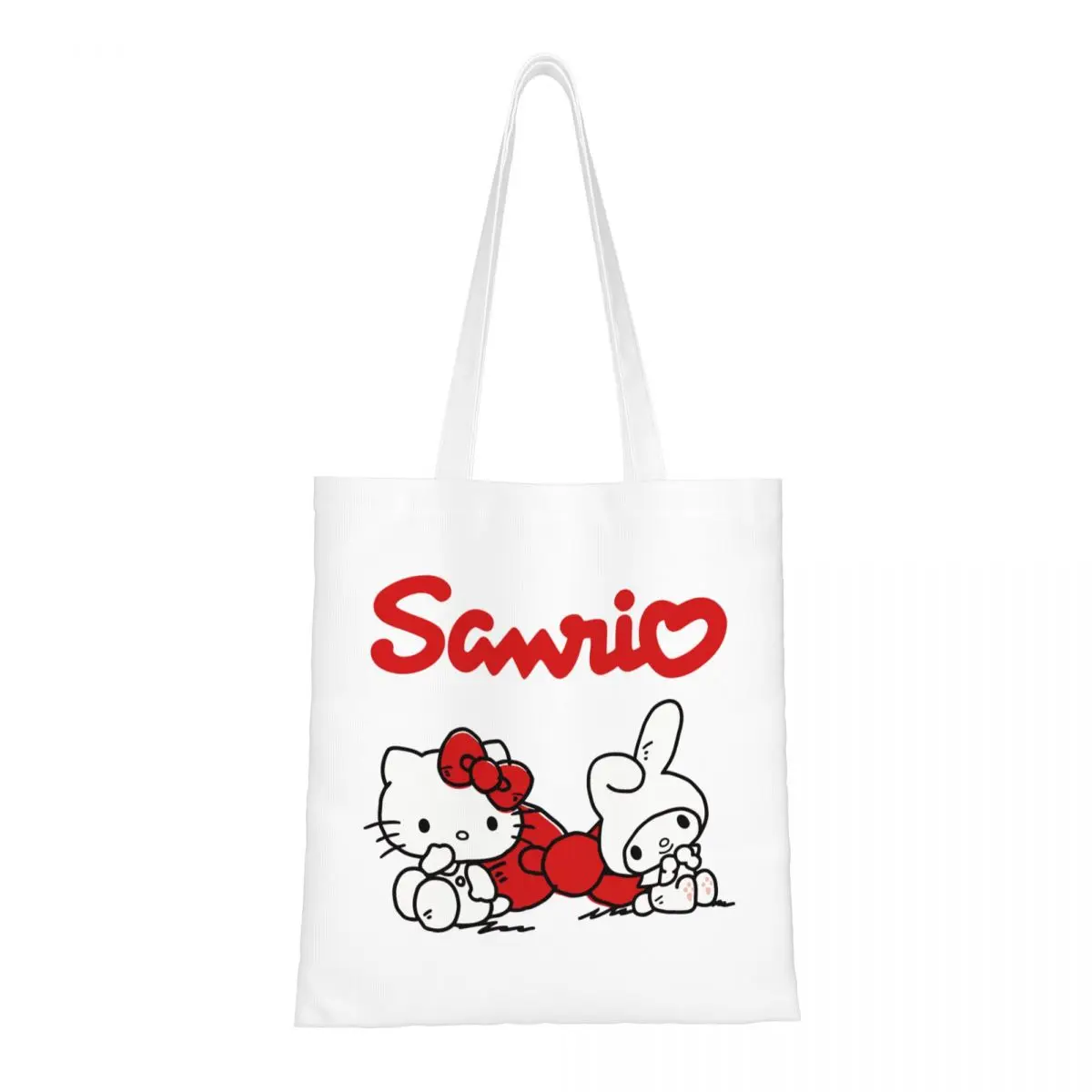 

Custom Cute Print Sanrio Hello Kitty Cartoon Shopping Tote Bags Recycling Canvas Shoulder Shopper My Melody Handbag