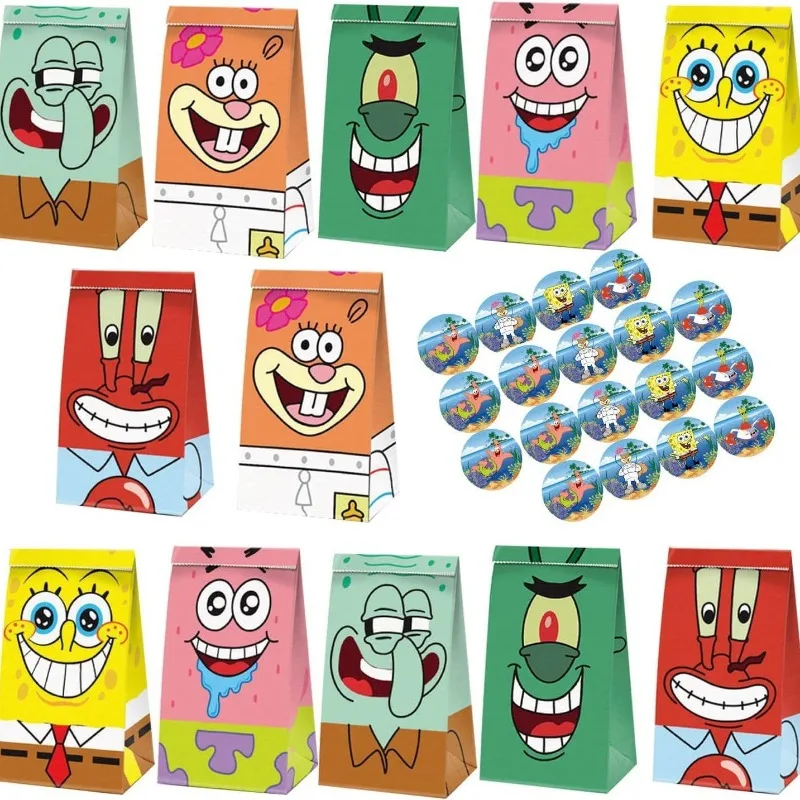 귀여운 스폰지밥 테마 캔디백 스낵백, 크라프트 종이백 장식용 파티 선물백