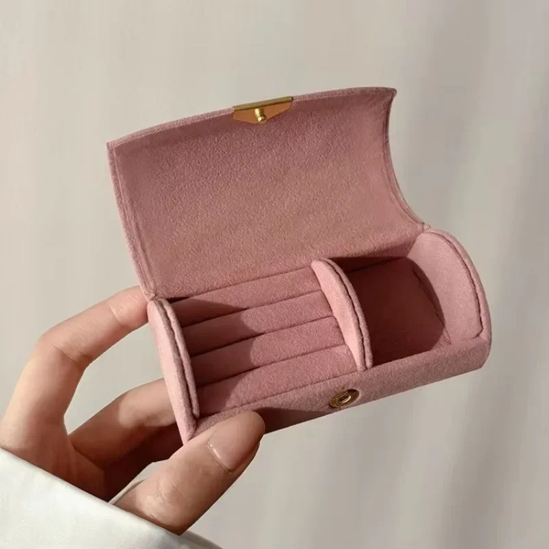 Exquisite Portable Mini Jewelry Storage Box Women's Business Trip Anti-Oxidation Ring Jewelry Light Luxury Flannel Jewelry Box