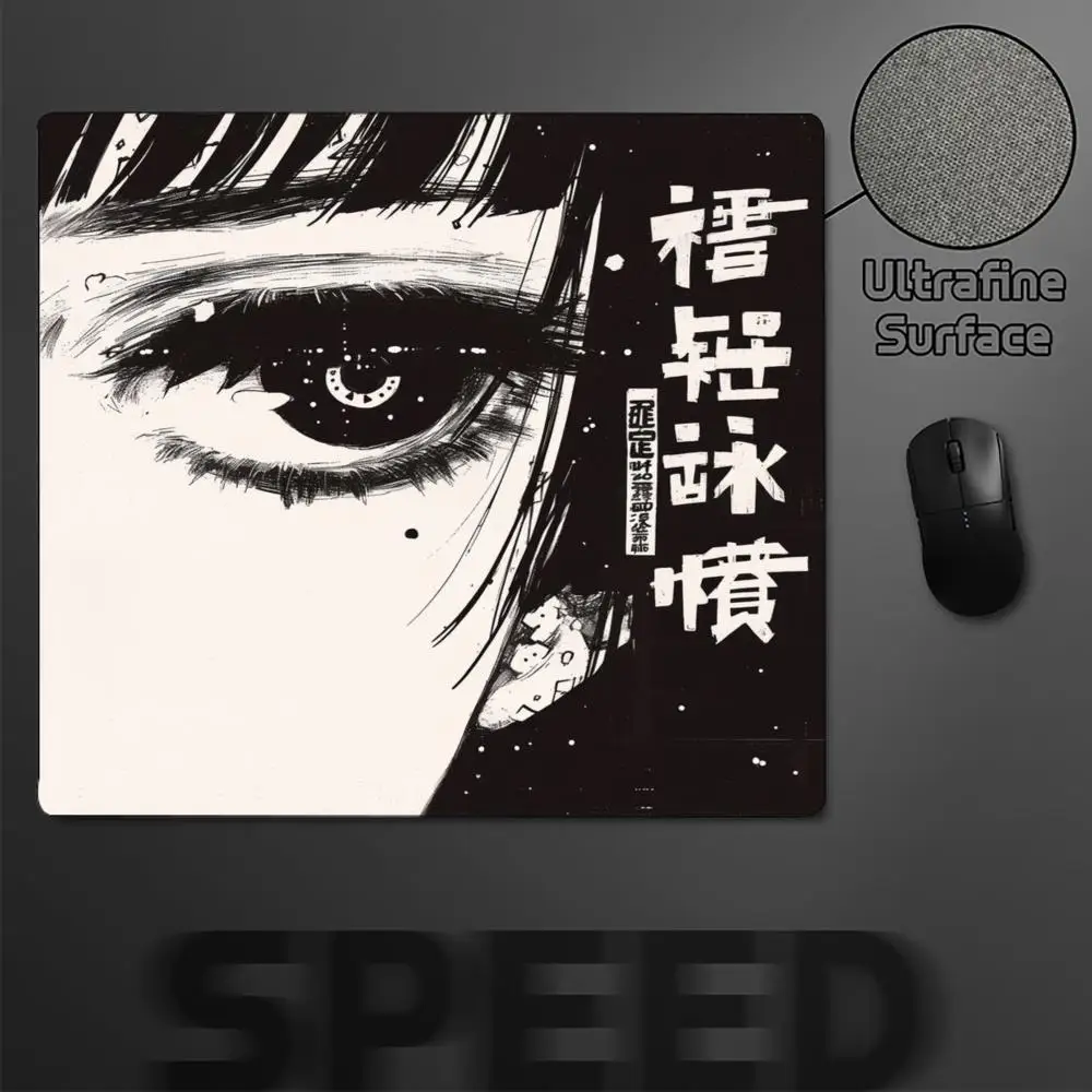 Black White Anime Girl Eyes Square Mouse Pad Thick Rubber Non‑Slip Mat For Accurate Mouse Control Gaming Laptop Computer Desktop