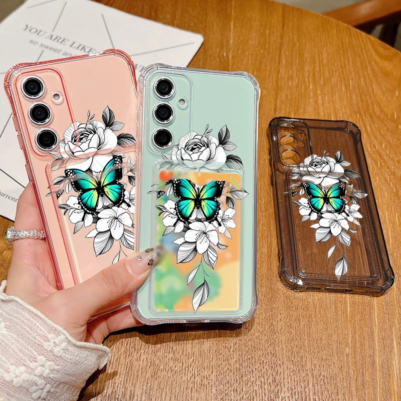 حافظة لهاتف سامسونج جالاكسي S25 S24 S22 S21 Ultra S23 S24 FE A56 A55 A35 A15 A16 5G غطاء هاتف ناعم مطبوع على شكل فراشة