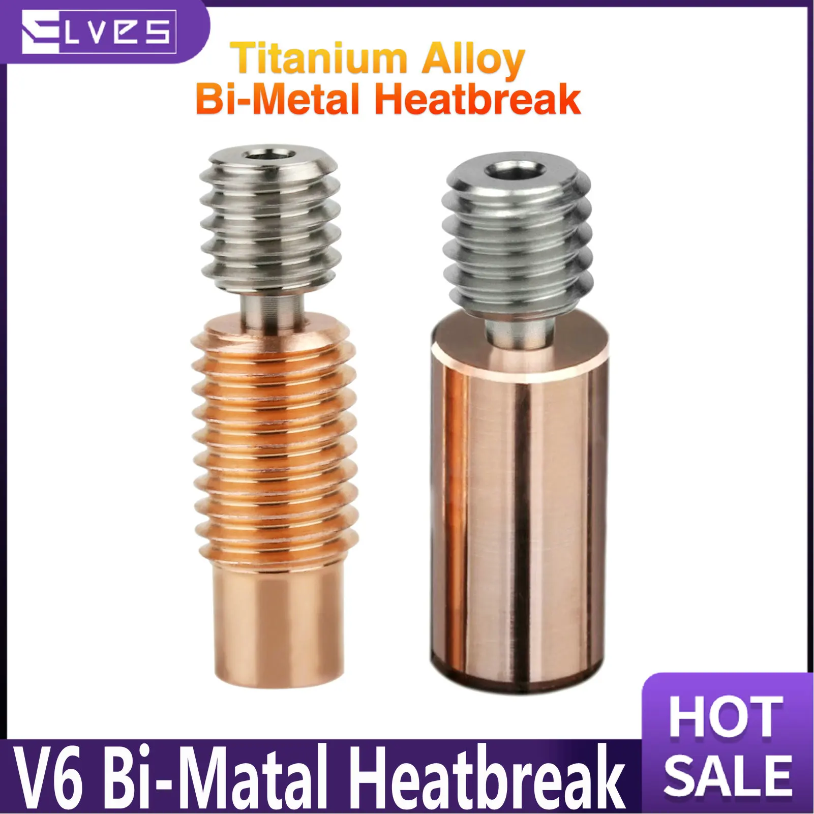 ELVES 3D Printer Parts  V6 Titanium Alloy Bi-Metal Heatbreak For  V6 Prusa I3 MK3 Hotend Heater Block Throat 3D Printer Parts