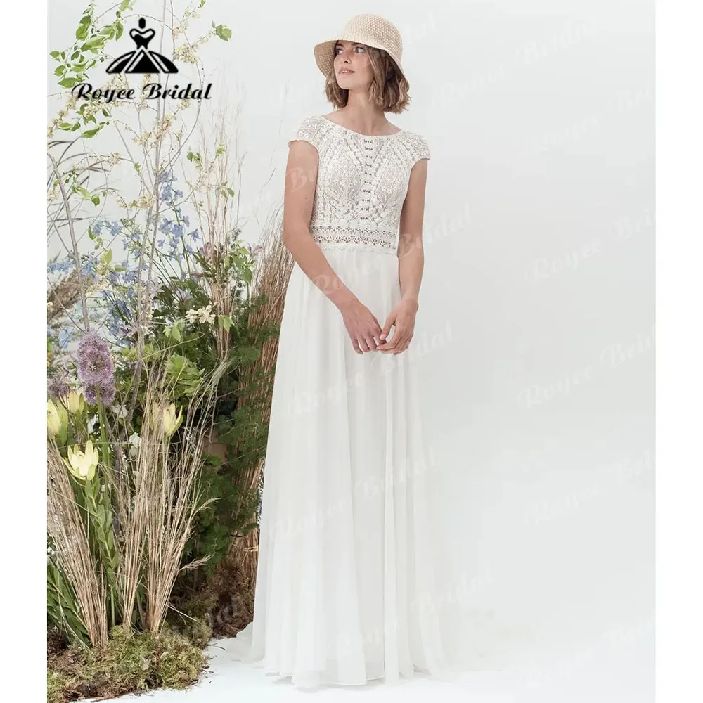 novia vestido Lace Boho Bohemian Backless Wedding Dress with Cap Sleeve 2024 Bridal Gown Custom Made vestido de novia bohemio