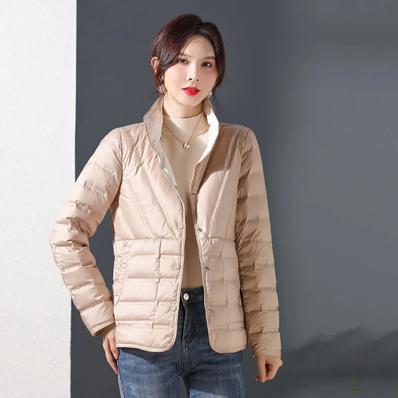 Women Winter Puffer Jacket Top Grade Ultra Lightweight  90% White Duck Down Fashion Short Down Coat Reversible Female Parkas