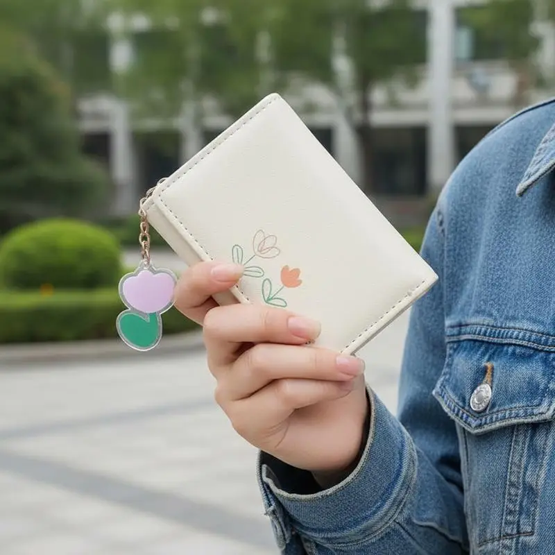 Cute Mini PU Leather Wallet With Flower Print And Multiple Card Slots Perfect For Women Girls Daily Use Shopping Travel