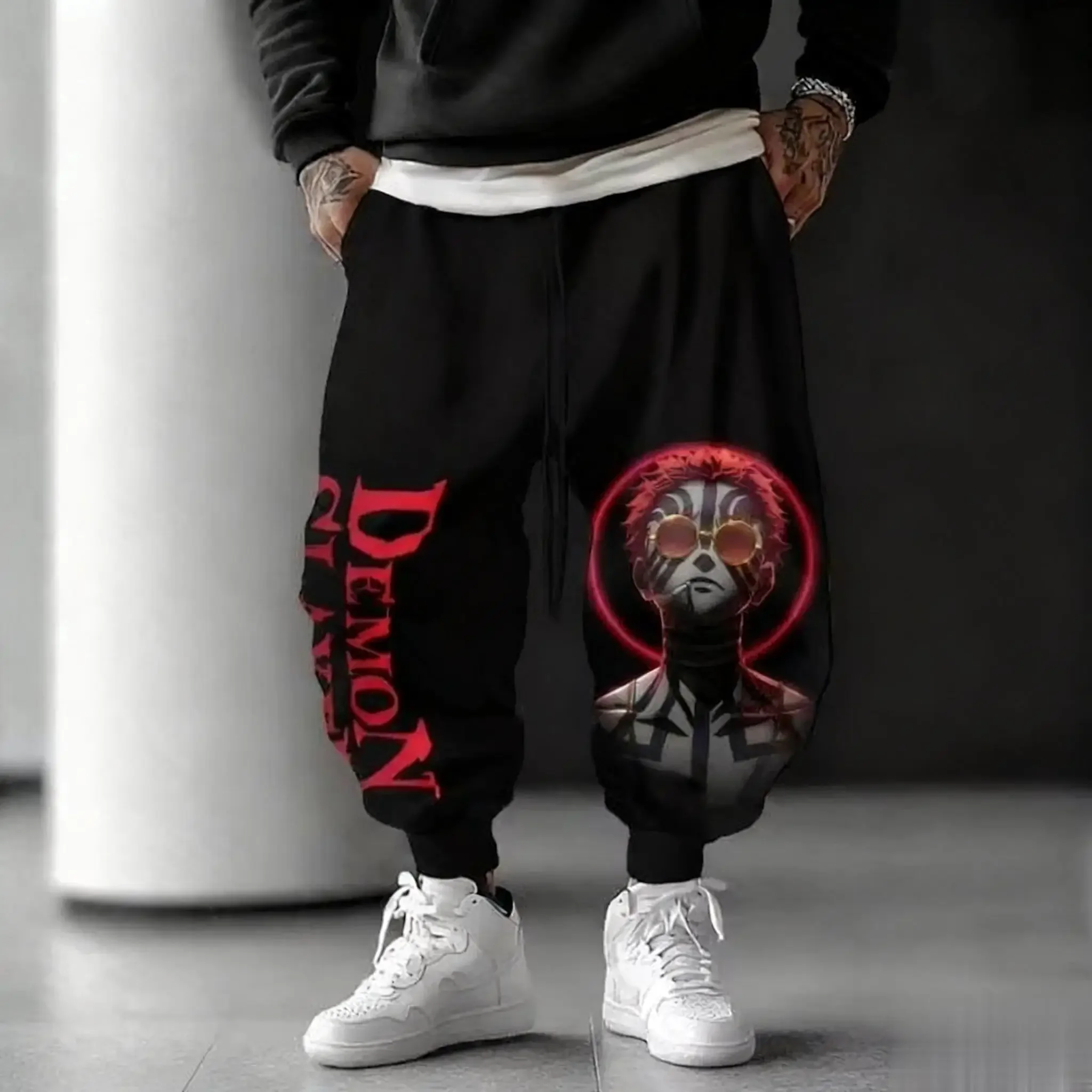 2026 Demon Slayer Akaza Anime Pants Men Winter New Loose Casual Sweatpants Japanese Streetwear Hip Hop Trousers Cosplay Y2k view 5