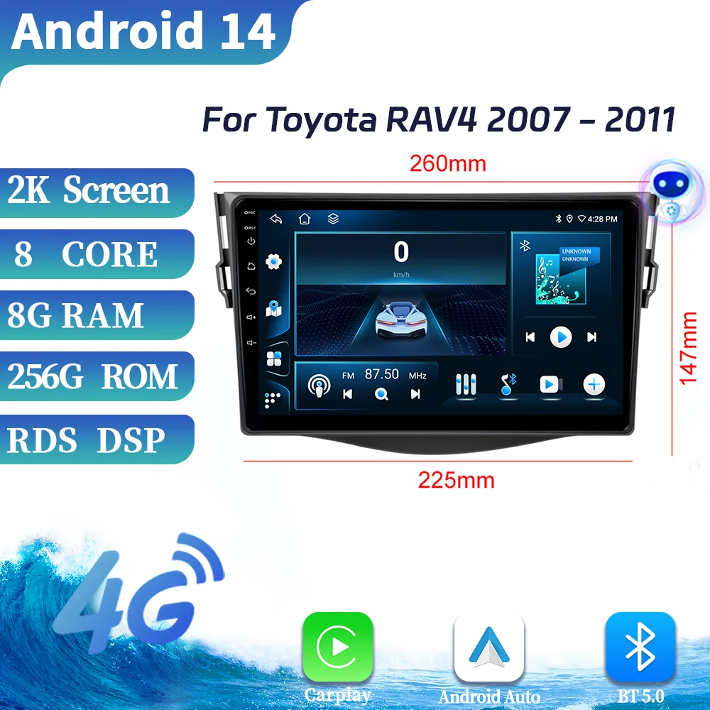 

Car Radio For Toyota RAV4 2007-2011 Navigation 4G GPS Wireless Apple Bluetooth CarPlay Android OS Multimedia Touch Screen Stereo