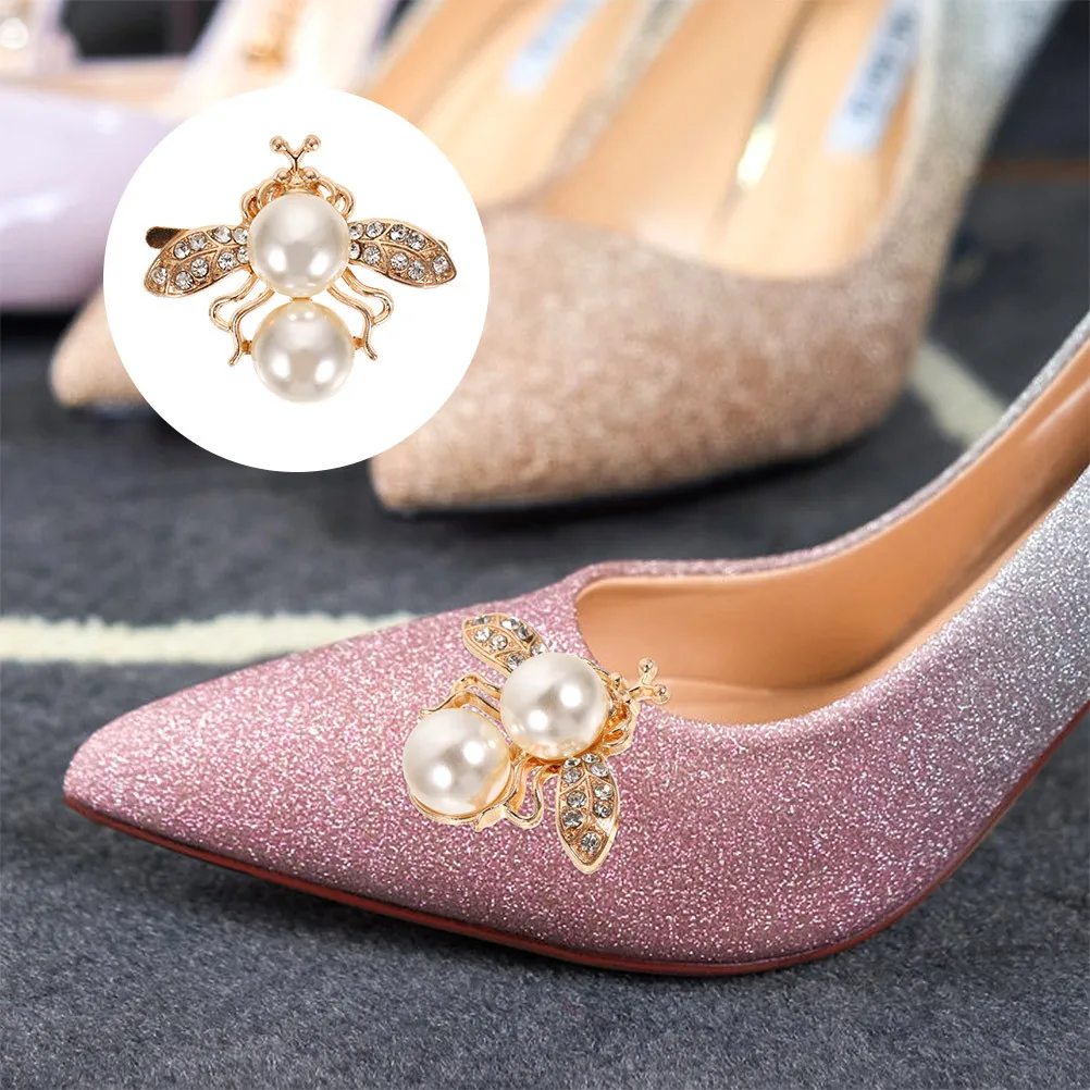 

2pcs Bee Clips Rhinestone High Heel Buckles For Wedding Party Dress Decoration Clip On Embellishments Decorative Clips Women'S