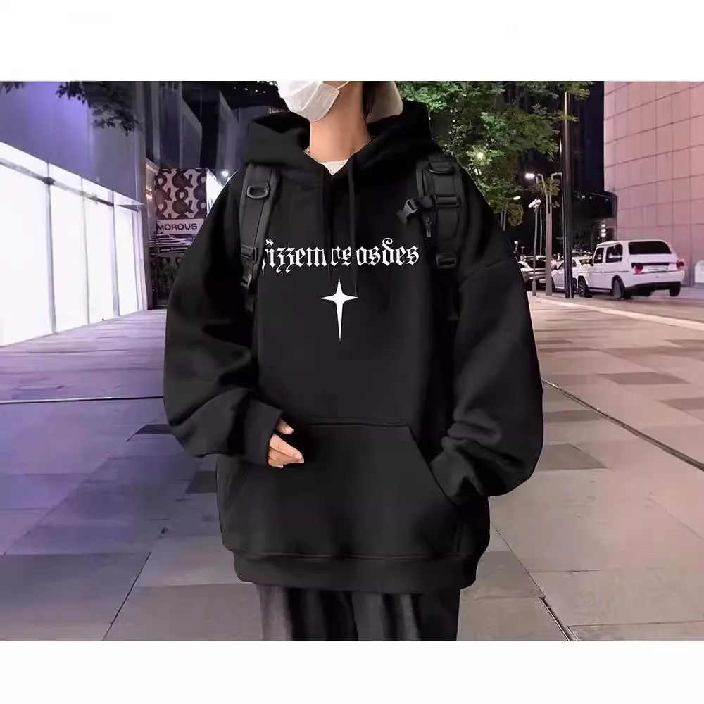 Hooded sweatshirt men's spring and autumn 2024 new coat American oversize high street loose trendy brand velvet top men clothing