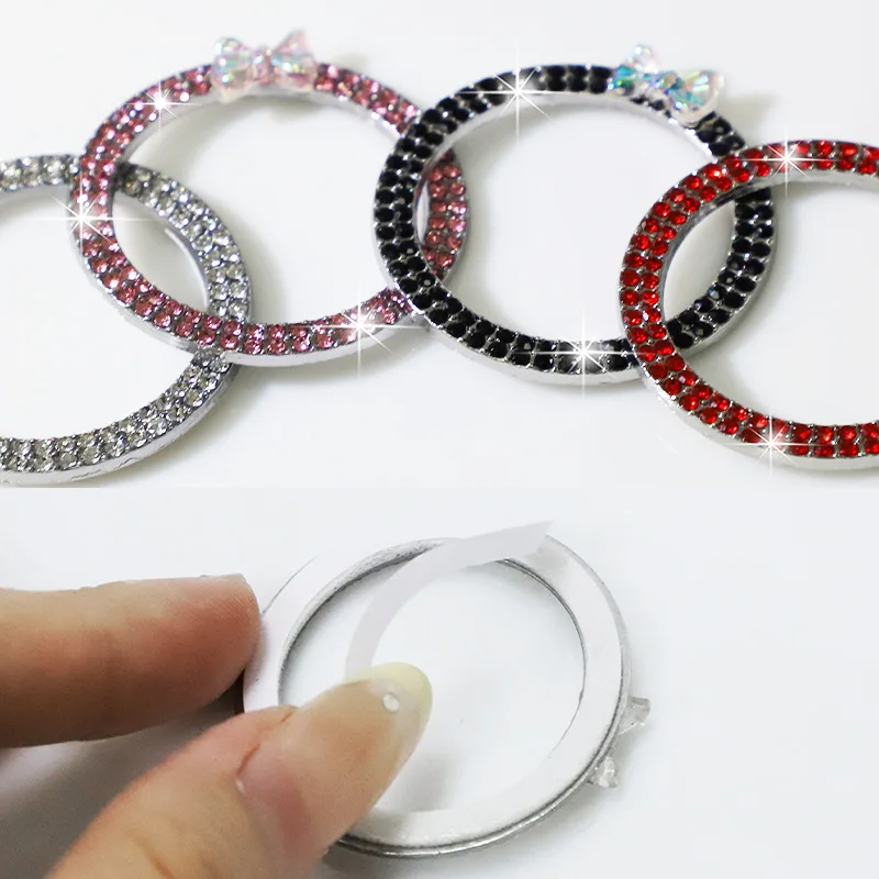 Rhinestone Bowknot Car Start Button Decoration Circle Diamond One Click Start Button Engine Start Stop Switch Button Cover