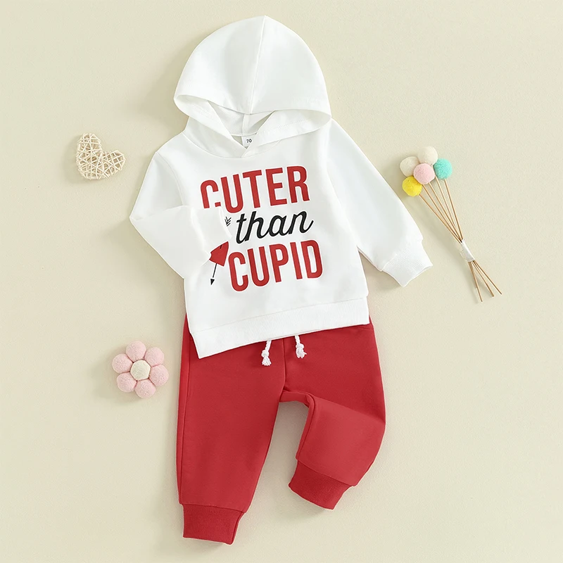 Adorable 2 Piece Baby Outfit with Heart Print Long Sleeve Hoodie and Stretchy Pants Set for Infant s Valentine s Day