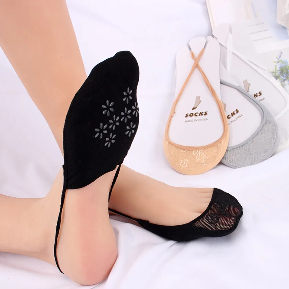 

Fashion Simple Soild Color Invisible Breathable Mesh Ice Silk Socks Half Boat Socks Lace Sock Slippers Women Sling Socks