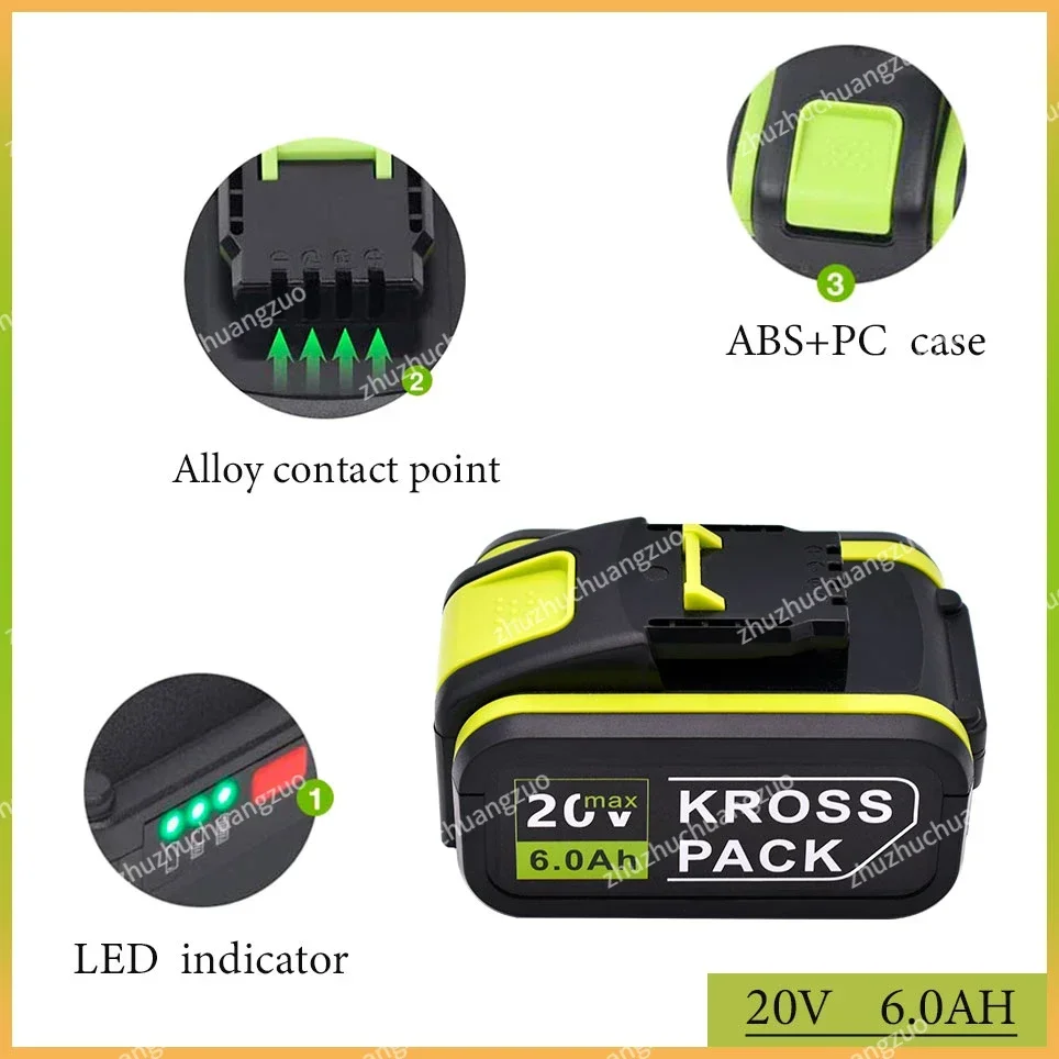 6000mAh For Worx 20V Battery Li-ion Battery WA3553 WA3551 WA3551 WA3572 WA3553 WX390 WA3551 WX176 WX178 WU268 Drill Battery