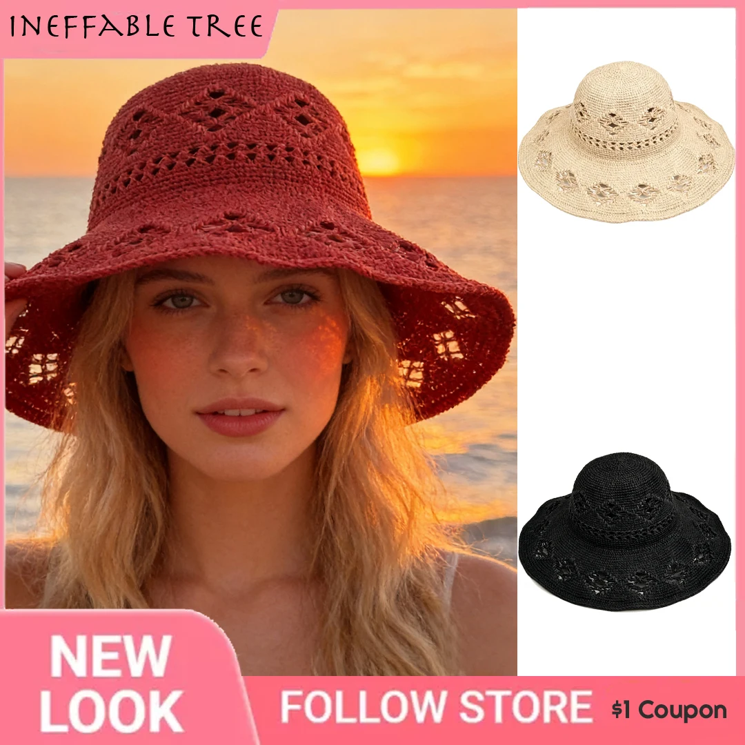 Handcrafted with Wide Brim Vacation Sun Protection Straw Hats for Spring Summer Breathable Beach Cap American Style Hat Gorra