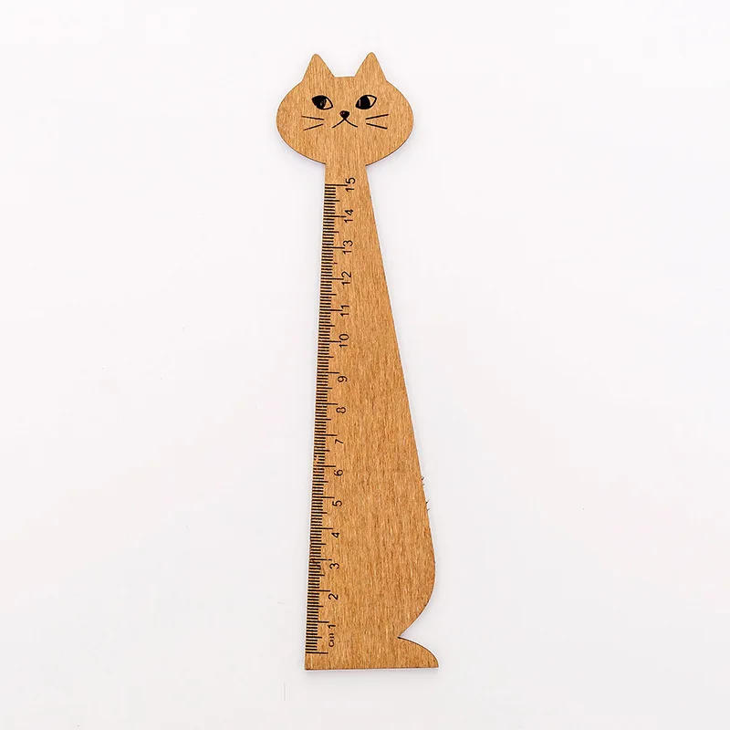 1Pcs Korean Creative Cartoon Ruler Cat DrawingCute Wooden Ruler Environmentally Friendly Retro Stationery Ruler School Supplies