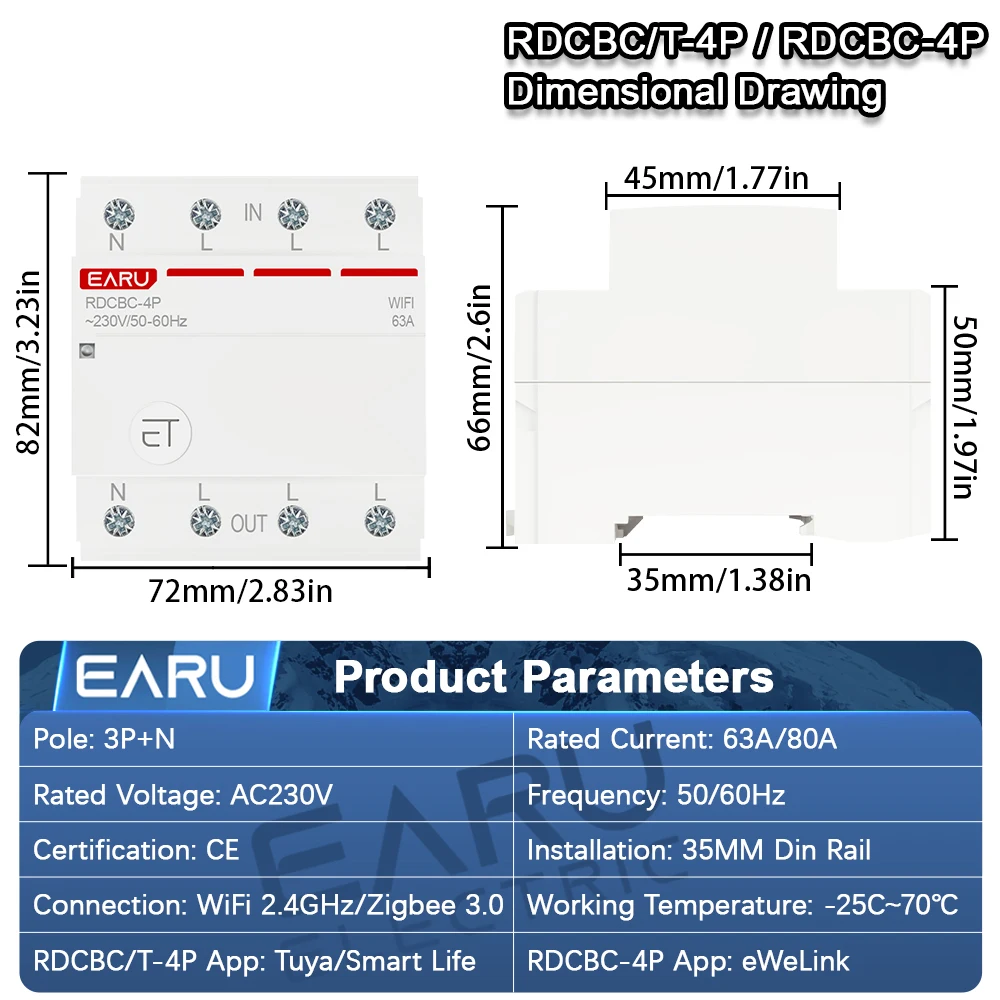 3P+N WIFI Rail Type AC Intelligent Air Circuit Breaker Mobile Phone APP Wireless Remote Control Circuit Power Off Control Switch