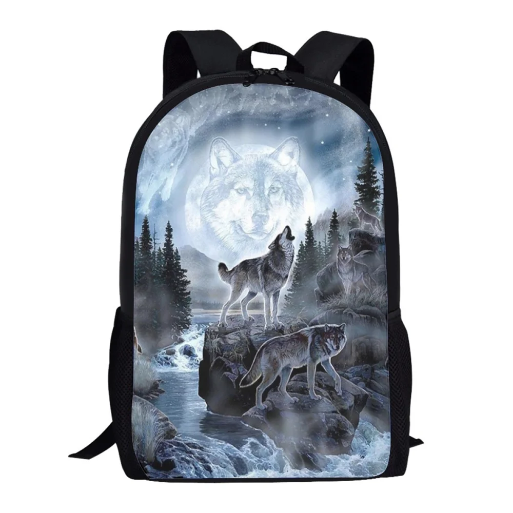

Trendy Popular Moon Wolf Notebook Backpacks pupil School Bags Space Wolf 3D Print Oxford Waterproof Boys/Girls Laptop Backpacks
