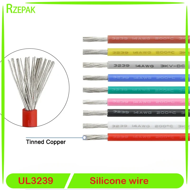 1/5m UL3239 Silicone Wire Tinned Copper 32 30 28 26 24 22 20 18 16 14 12 10 8 AWG 3KV DIY LED Electronic Cable