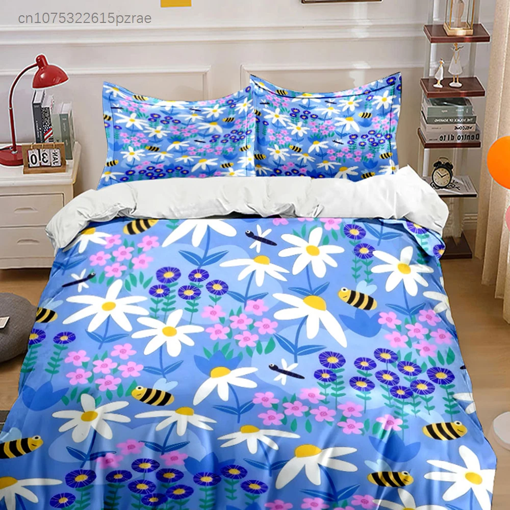 Floral Bee Pattern Decor Set Multiple Sizes kid's And adults' Bedroom Exquisite 3PC Bedding set, Gift
