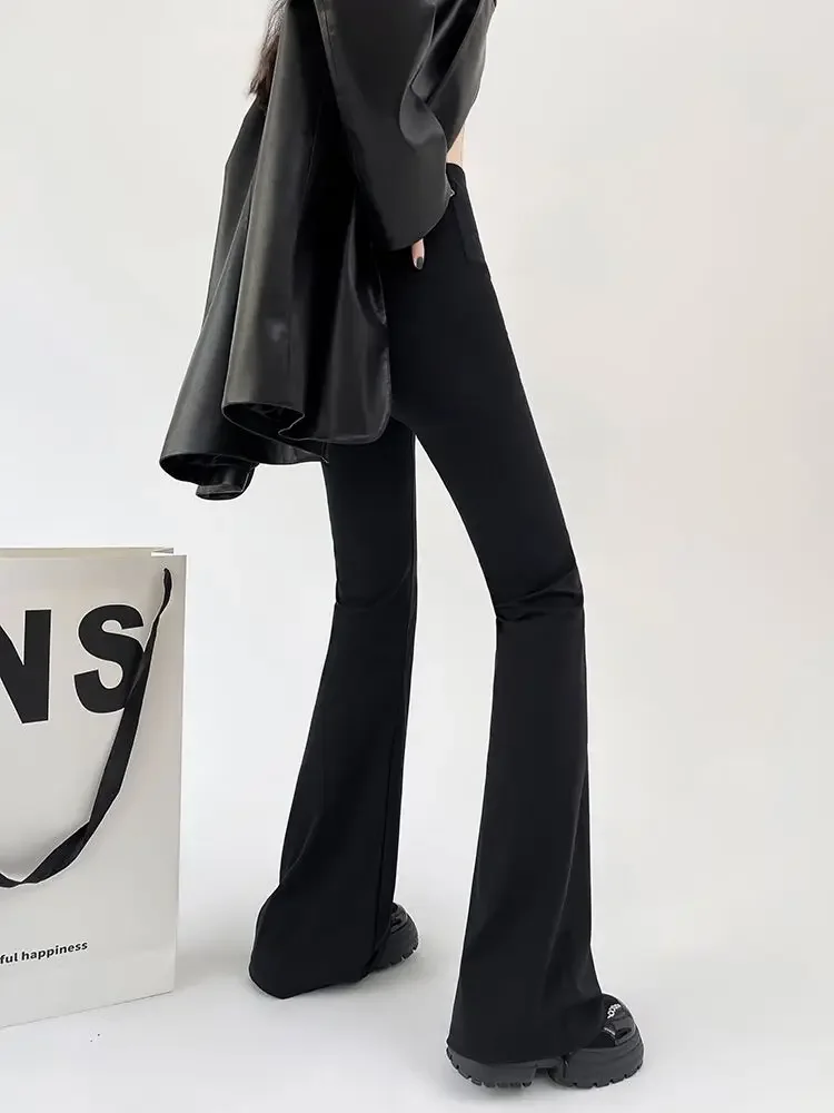 Spodnie Flare Damskie Sportowe Smukłe Eleganckie Solidne Minimalistyczne Wiosenne Letnie Pantalony De Mujer Elastyczna Talia dla Pań Cienkie Casualowe