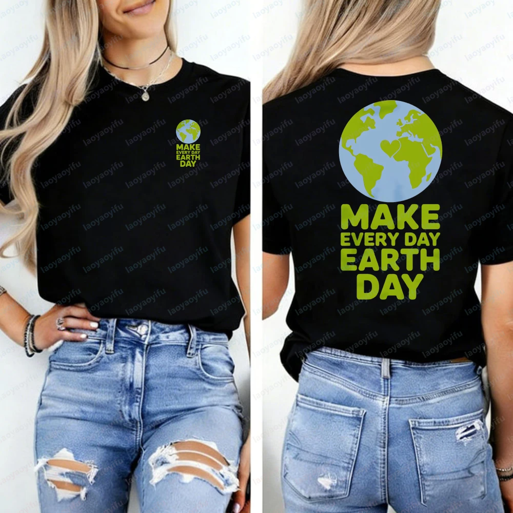 

Earth Day T-Shirt Eco Friendly Tee Go Green Lover Gift Save Planet T Shirt Every Day Earth Globe Heart Design Harajuku Y2k Tops