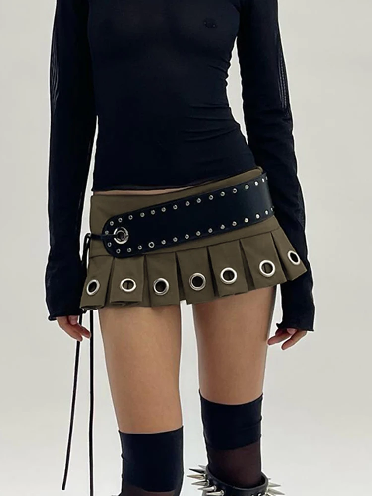 Weekeep punk low rise y2k mini falten rock mit pu gürtel herbst heiß sexy super kurzer rock vintage grunge 2000s frauen outfits