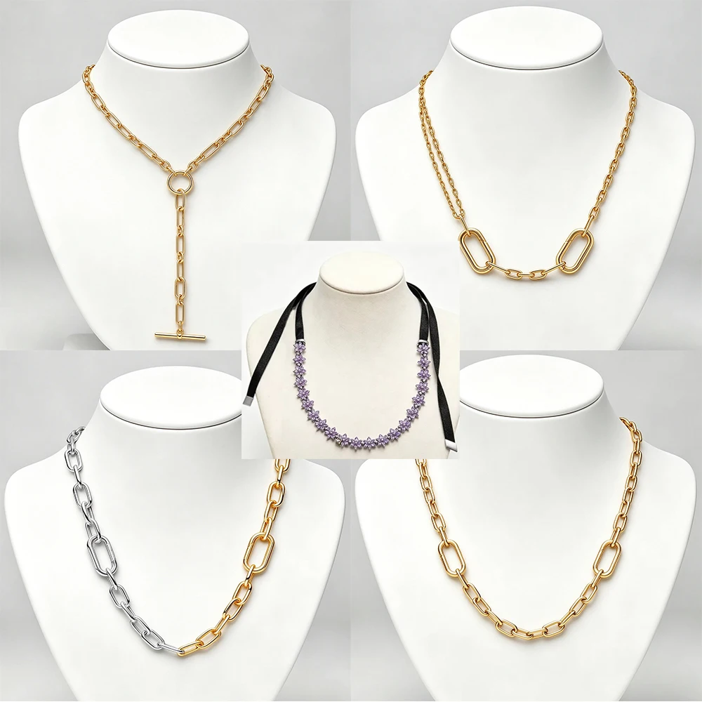 2026 New 925 Pure Silver Chain Y-shaped Necklace Two tone Splicing Necklace for Women's Fashion DIY Jewelry Gifts
