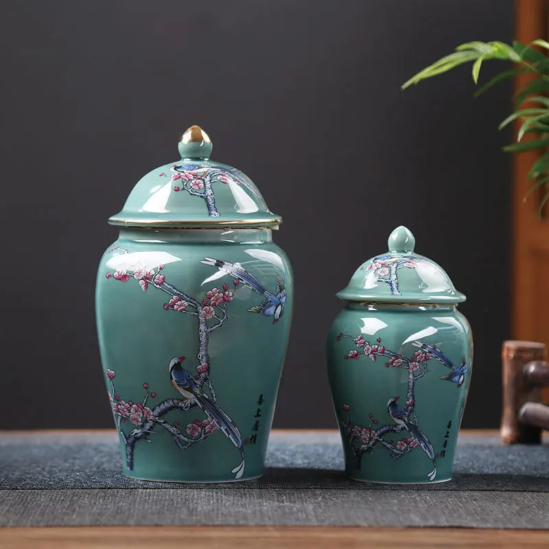 Classic Ceramic Tea Box Home Candy Sealing Jar Hexagonal Plum General Jar Table Top Flower Arrangement Vase Home Decoration New