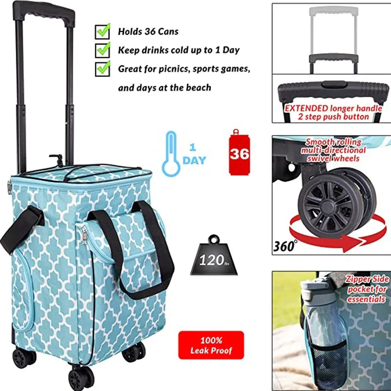 New Rolling Cooler Bag Large Insulated Trolley Box With Telescopic Handle Portable Foldable Wheeled Cooler for Camping Picnic