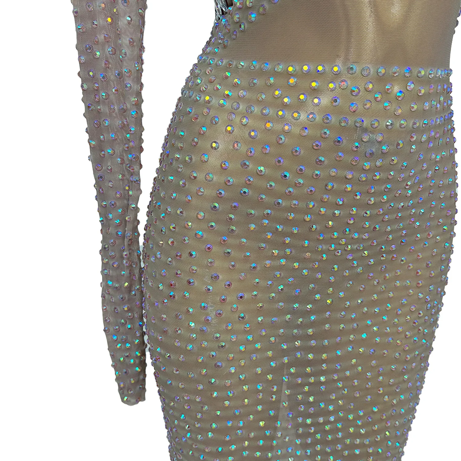 Sexy See Through Verjaardag Banket Diamanten Jurk Vrouwelijke Outfit Vrouwen Cocktail Bodycon Jurk Vloerlengte Avondjurk