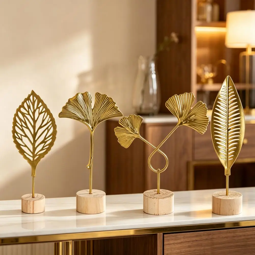 Golden Ginkgo Leaf Statue, Anti-Rust Anti-Oxidation Decorative Art Iron Sculpture for Living Room Wine Cabinet Home Decor