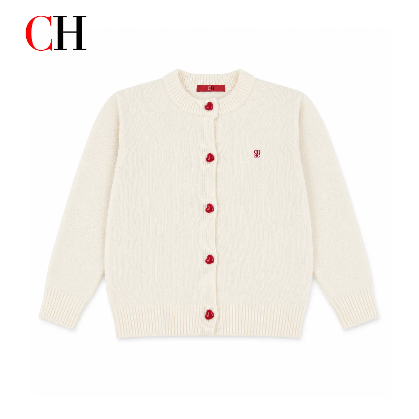 CH Girls Knit Cardigan Sweater Crew Neck Long Sleeve Heart Button Casual Soft Jacket for Kids Spring Autumn