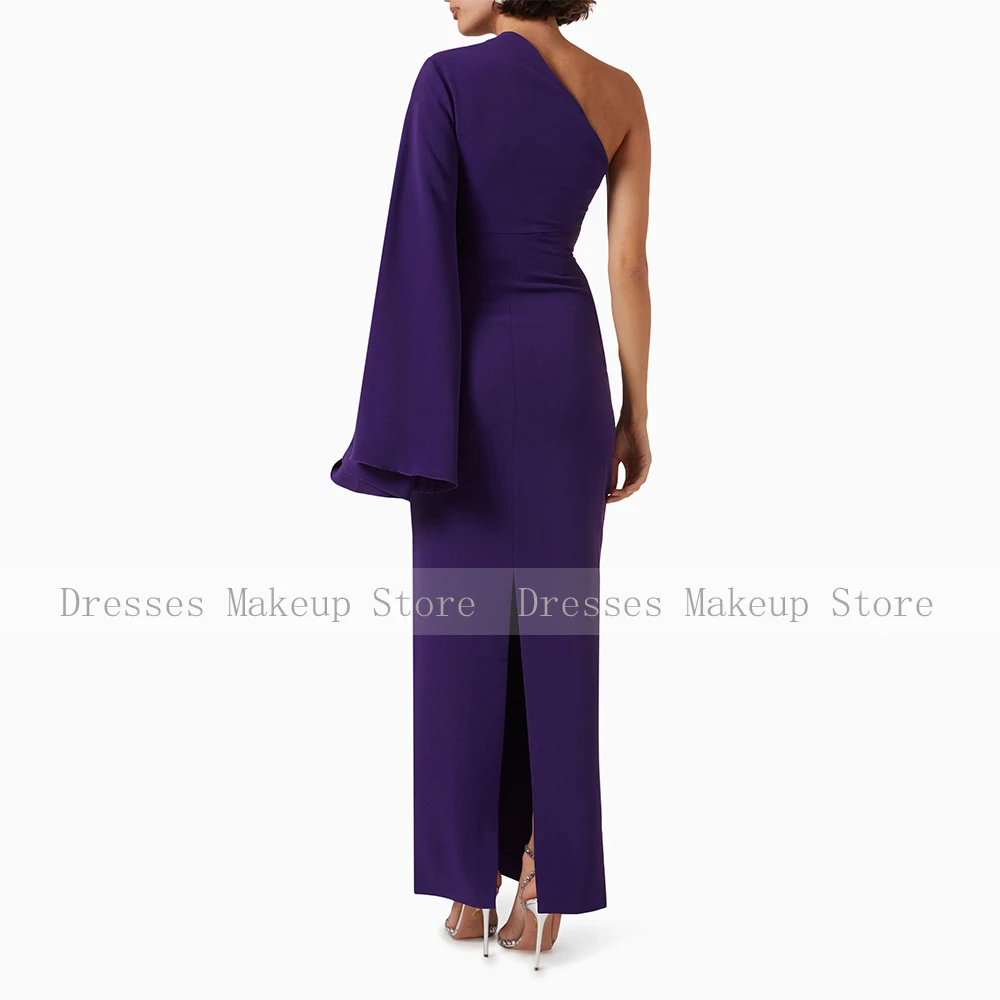 Purple Prom Dress Elegant One Shoulder Long Sleeve Column Evening Gowns for Women Sheath Formal Wedding Party Dresses Maxi