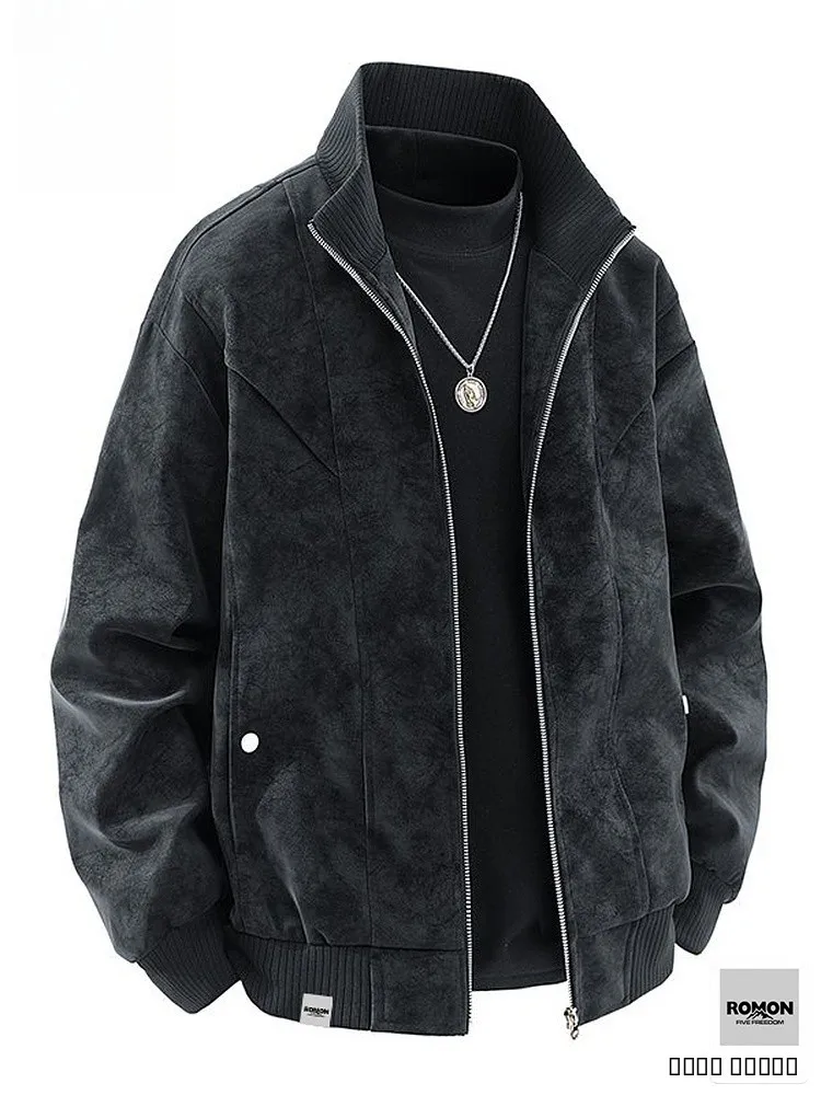 

Rn Men's Suede Jaet Casual Trendy Spring New Sle American Retro Leather Jaet Youth ular Loose Fit Zipper Decorated