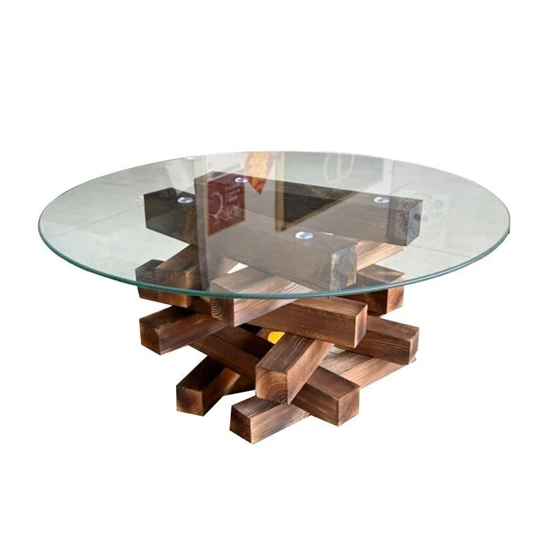 

Premium coffee table, round retro, solid wood simple tea table