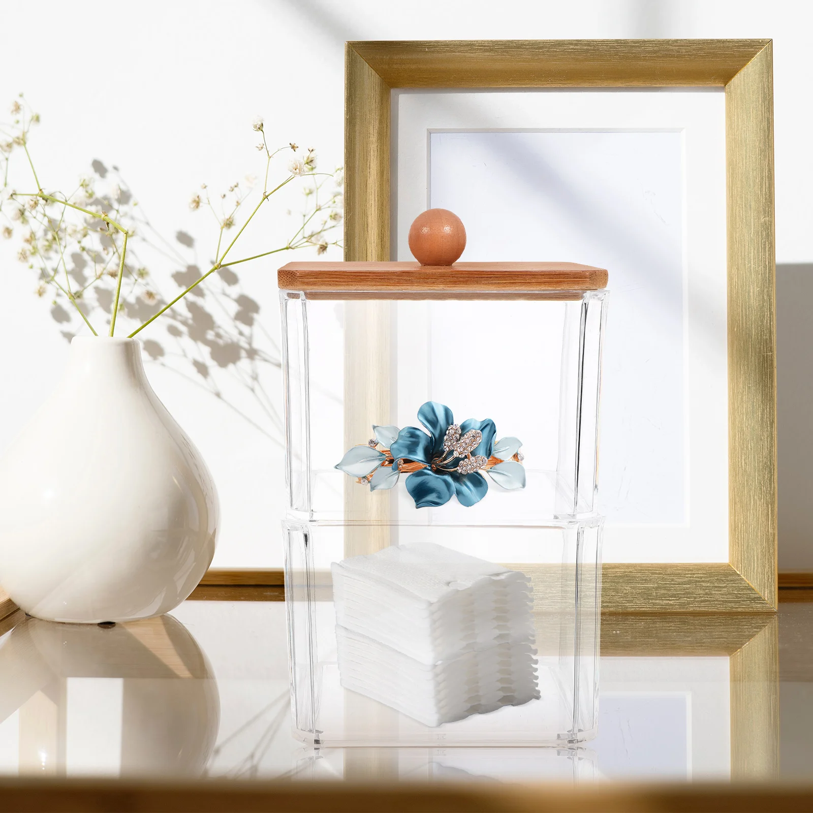 

Cotton Storage Box Transparent Double Layer ganizer for Swabs Pads Accessories Bathroom Vanity Container