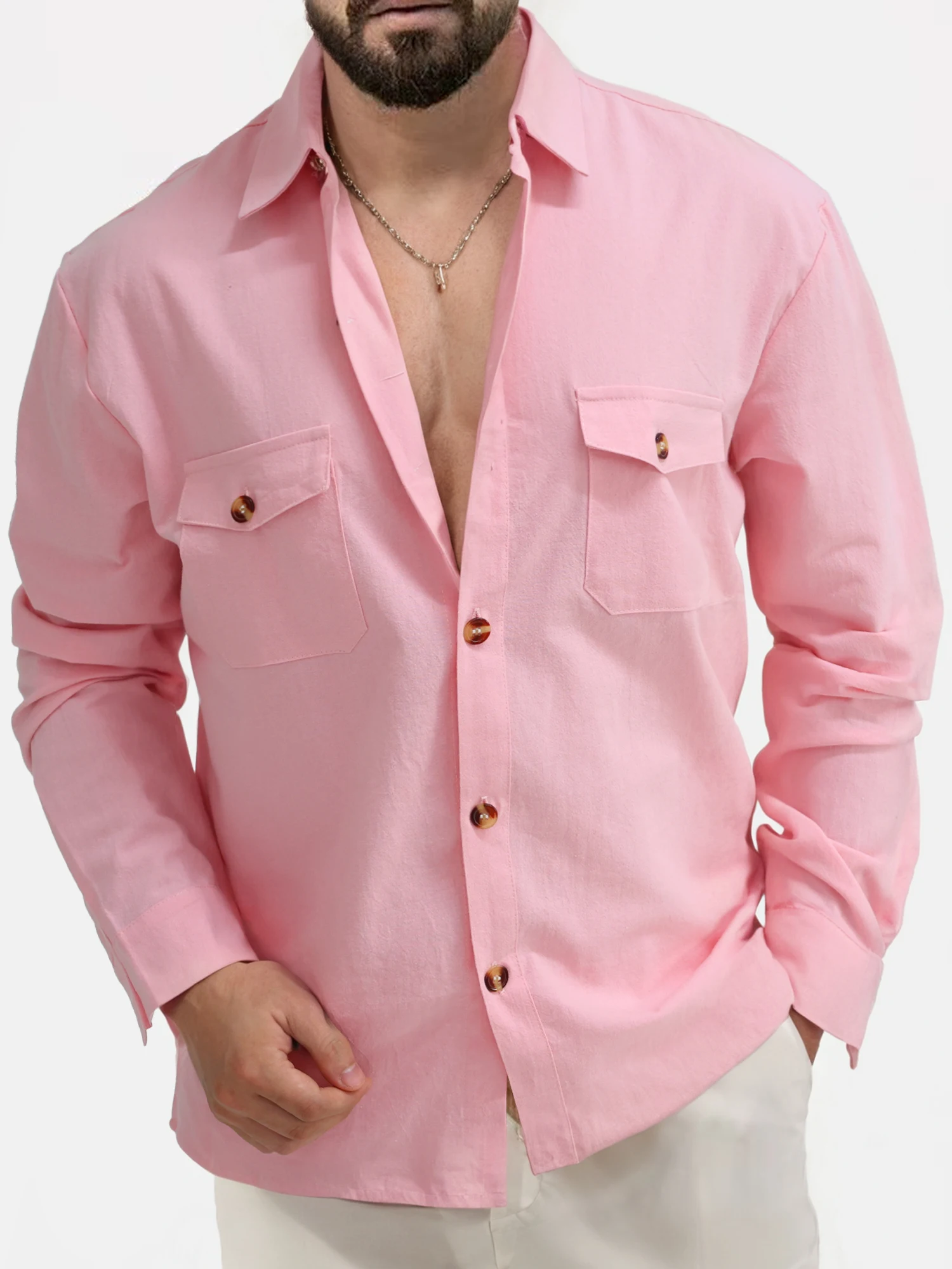 Men\'s Cotton Linen Shirts Turn Down Collar Solid Hawaiian Shirt Lightweight Breathable White Shirt Casual Large Size Streetwear