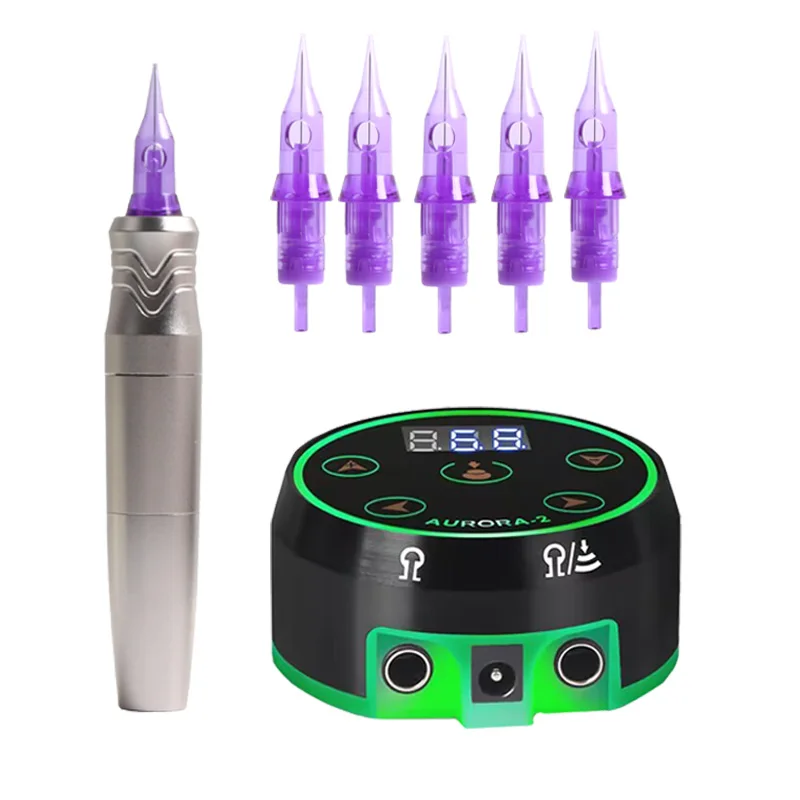 Wireless Rotary Tattoo Pen Machine With Digital LED Power Supply Cartridges Needles Kit For General Tattoo SMP Studio Supply