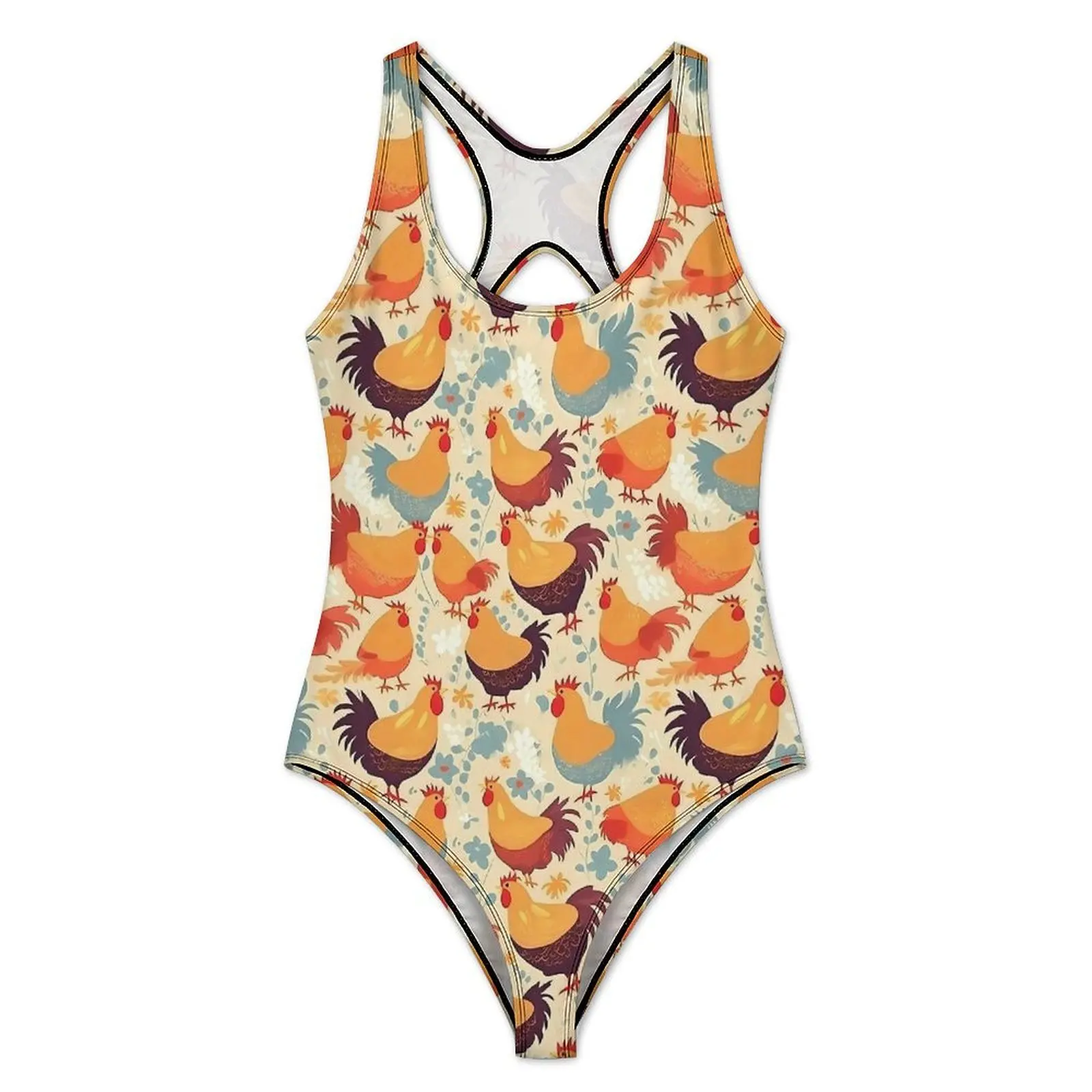 Cheerful Chickens Swimsuit Sexy Cute Animal One Piece Swimwear Push Up Swimsuits Trend Beach Beach Outfits