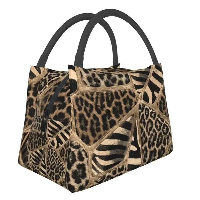 

Animal Print Portable Lunch Box Women Leakproof Leopard and Zebra Thermal Cooler Food Insulated Lunch Bag Travel Work Container