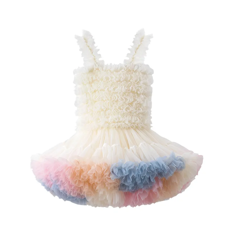 Sweet Baby Girl Clothes Quality Fabric Solid Colour Halter Fluffy Mesh Cake Frock Cute Baby Dress Birthday Princess TuTu Dress