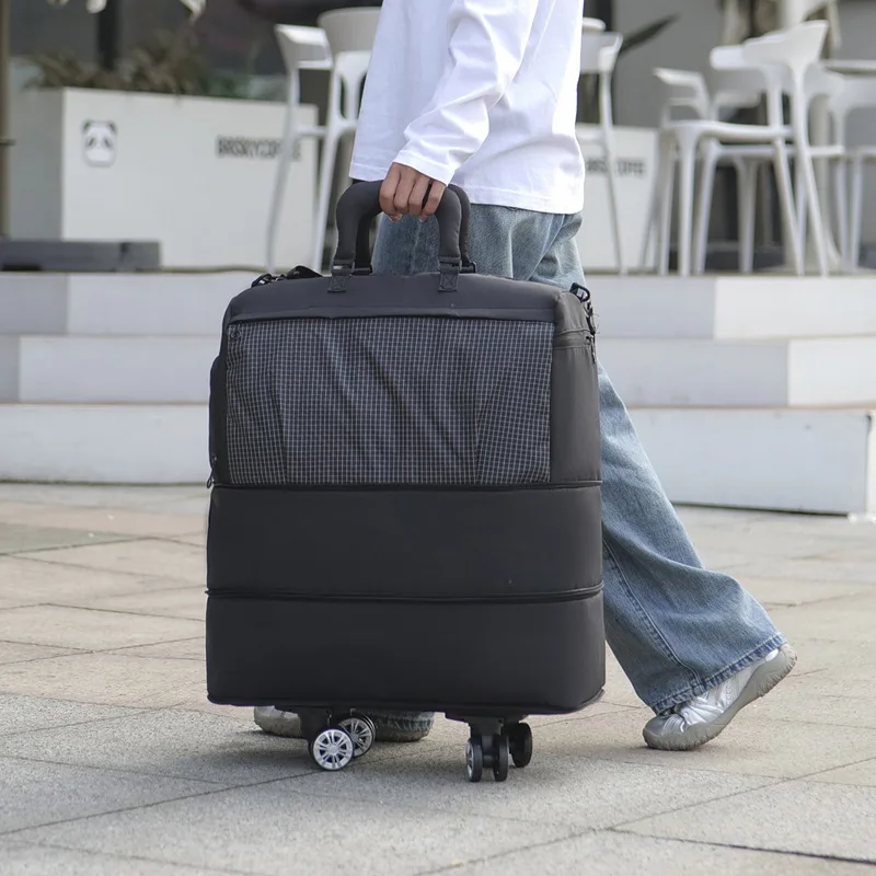 Unisex Travel Large Capacity Roller Luggage with Universal Wheels Compact Foldable Storage Bag Short Trips Lightweight Design